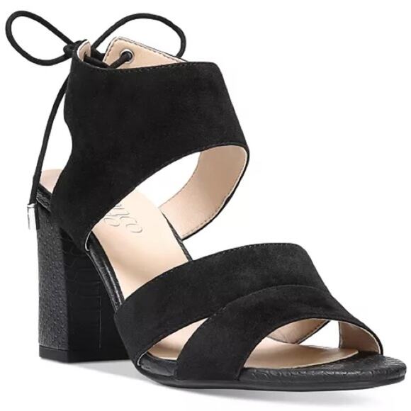Franco Sarto Gem Lace-Up Block Heel Black Sandals Tie Strappy Formal Shoe Size 9 - Picture 1 of 11
